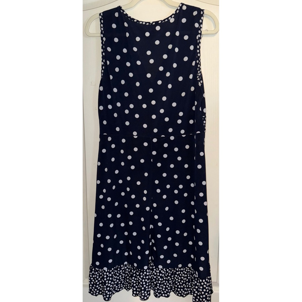 MSK Womens Navy Blue White Polka Dot Empire Waist Ruffle Hem Dress Sleeveless - Picture 3 of 4